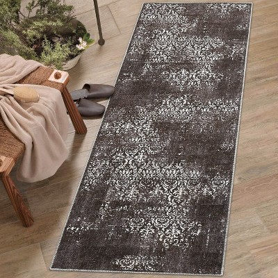 Vintage Distressed Washable Boho Area Rug Paisley Throw Rug Low-Pile Stain Resistant Carpet