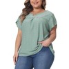 Agnes Orinda Women's Plus Size Eyelet Keyhole Petal Sleeve Round Neck Summer Blouse - 2 of 4