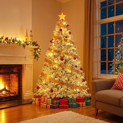 Pre-Lit Artificial Christmas Tree with LED Lights, 8 Lighting Modes, Foldable Stand & Foot Pedal Switch, Holiday Decoration