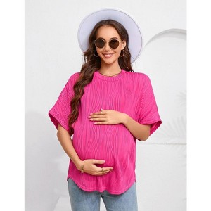 Womens Maternity Shirts Summer Ribbed knit Short Sleeve Casual Pregnancy Clothes Crewneck Loose Maternity Tops - 1 of 4