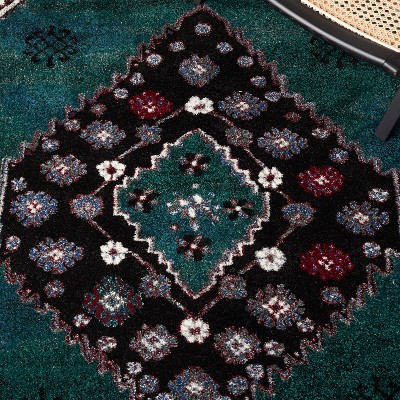 Hand-Knotted Elegance Synthetic Rectangular Rug in Black and Green
