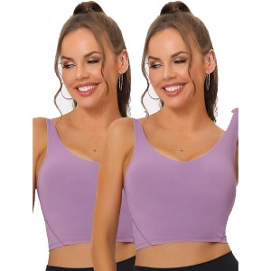 Allegra K Women's Workout Fitness Padded Longline Wireless Yoga Sports Bras 2 Pcs - 1 of 4