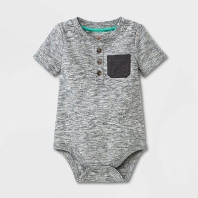 Image of Baby Boys' Henley Pocket Bodysuit - Cat & Jack™ Heather Gray 6-9M