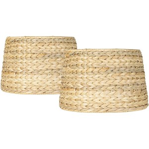 Imperial Shade Set of 2 Drum Lamp Shades Woven Seagrass Small 10" Top x 12" Bottom x 8.25" High Spider Harp and Finial Fitting - 1 of 4