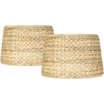 Imperial Shade Set of 2 Drum Lamp Shades Woven Seagrass Small 10" Top x 12" Bottom x 8.25" High Spider Harp and Finial Fitting