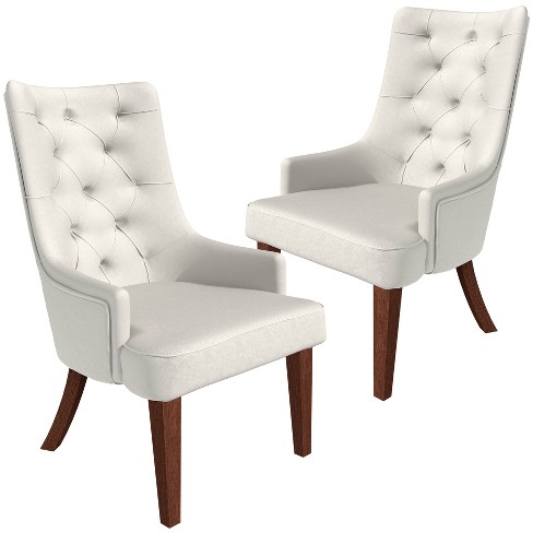 Cream leather dining chairs with dark wood legs discount