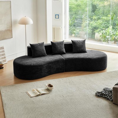Aukfa Curved Velvet Sectional Sofa - 5 Seater L Shape Sofa , Suitable for Living Room, Apartment, Home Decor, Beige & Orange & Grey