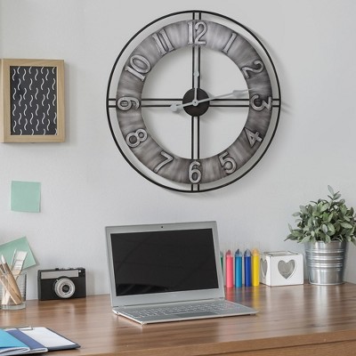 Sorbus 24" Distressed Gray Oversized Metal Wall Clock
