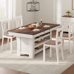 60" Farmhouse Counter Table - Seats 6 with Wine Rack & Shelves, Thick Top for Kitchen & Dining - 1 of 4