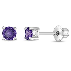 Girl's Traditional Prong Set Screw Back Sterling Silver Earrings - In Season Jewelry - 1 of 4