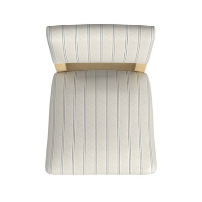 Blue and White Striped Upholstered Wood Counter Stool