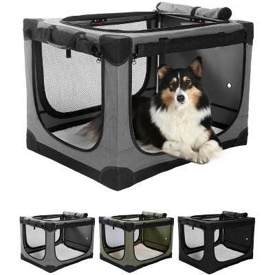 APRILSOUL 24 Inch Collapsible Travel Dog Crate for Medium Large Dogs, Portable Dog Crate 4-Door Foldable Soft Kennel
