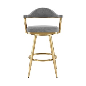 HomeRoots 26" Gray and Gold Fabric and Stainless Steel Counter Height Swivel Bar Chair - 1 of 4