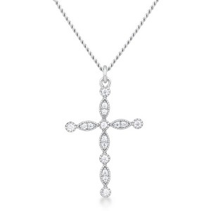 ShineHigh Vintage CZ Cross Pendant Necklace – Clear Cubic Zirconia in Rhodium or Gold-Plated Finish on 16" + 2" Adjustable Chain - 1 of 1