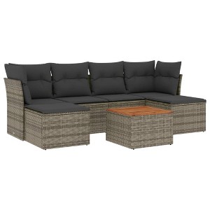 vidaXL Patio Sofa Set with Cushions Outdoor Furniture 7 Piece Poly Rattan - Gray - 1 of 4