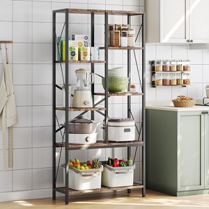 31.49 inches Width Split Level Vintage Storage Bookcase Tall Standing Metal Frame Open Display Racks - 1 of 4