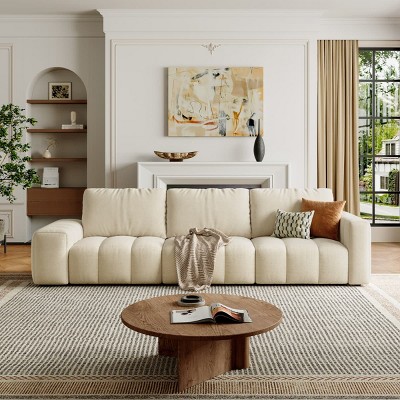 Combination Sofa Three Seat Pet Friendly Couch With Scratch Resistant Fabric, Asymmetrical Armrests, Bacta Style Upholstered Sofa-Maison Boucle
