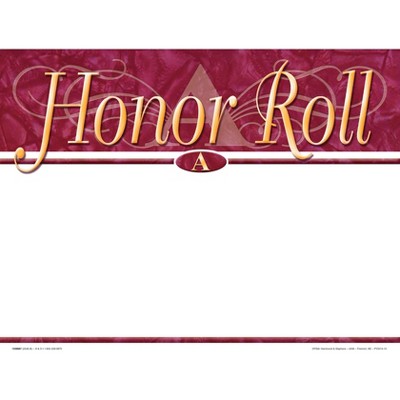 Hammond & Stephens Honor Roll A Recognition  Award - Blank Item, 11 x 8-1/2 inches, pk of 25