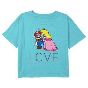 Girl's Nintendo Super Mario Princess Peach Kiss Crop Top T-Shirt - 1 of 3