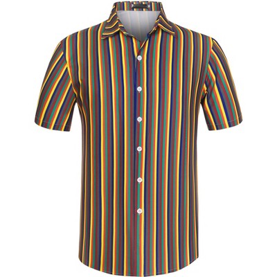 Lars Amadeus Men's Short Sleeve Button Down Summer Beach Vertical Striped Shirts