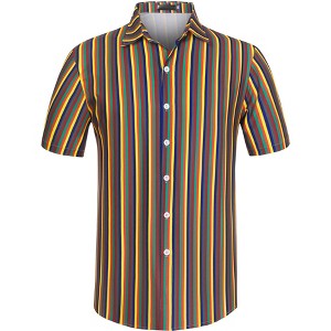 Lars Amadeus Men's Short Sleeve Button Down Summer Beach Vertical Striped Shirts - 1 of 4