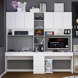 Famapy Multi - Functional Double Desk Computer Desk: Sleek Design,Ample Storage with Hutch, Shared Workspace – Ideal for Home & Office - 1 of 4