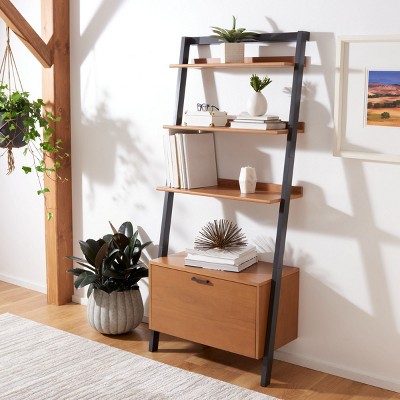 Vlad Natural Mahogany & Charcoal 3-Shelf Storage Etagere