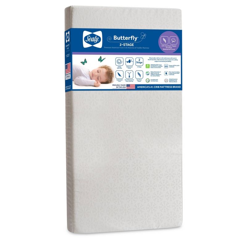 Sealy Butterfly 2-Stage Cotton Ultra Firm Crib and Toddler Mattress, 1 of 9