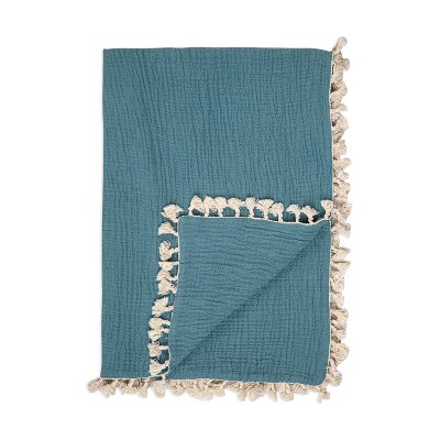 Crane Baby 6-Layer Muslin Baby Blanket with Tassel Edge - Riverstone