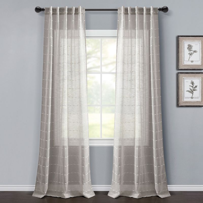 Home Boutique Farmhouse Textured Back Tab/Rod Pocket Sheer Window Curtain Panels Gray 38x84 Set, 1 of 2
