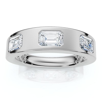 Pompeii3 1 1/2Ct Flush Set Emerald Cut Diamond Ring Stackable Band 14k Gold Lab Created