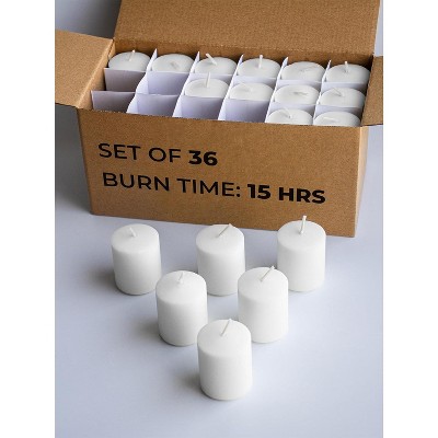 15 Hour Votive Candles Set of 36 - White Candles Perfect as Wedding Candles or Emergency Candles - 1.5x1.7 inch Unscented White Votive Candles