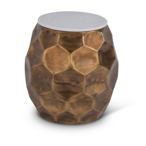 Stomp Round End Table Brass and Marble - Steve Silver Co.: Modern Accent Table, Iron Frame, White Marble Top - 1 of 3