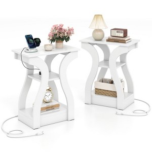 Tangkula End Tables w/Charging Station Set of 2 3-Tier Side Tables w/USB Ports & Outlets - 1 of 4