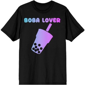 Bobadorable Blue & Purple Gradient Boba Drink Silhouette Unisex Adult Black Graphic Tee - 1 of 3