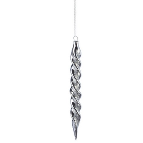 Ganz 8 Large Gun Metal Glittered Twisted Glass Icicle Christmas