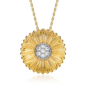 Guili Rhodium and 14K Gold Plated Floral Pendant Necklace Highlighted by Dazzling Cubic Zirconia, Ideal for Graceful and Elegant Styling - 1 of 3