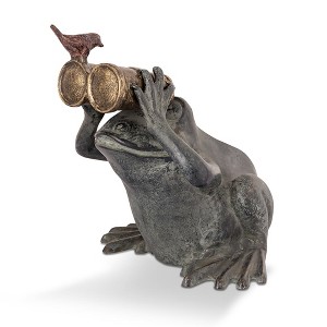 SPI Home Frog Spectator with Bird Sculpture – 13.5" Bronze Whimsical Garden Decor for Outdoor Patio or Indoor Display - 1 of 3