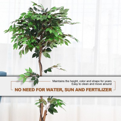 5.5-Foot Green Polyester Ficus Tree with Black Plastic Pot