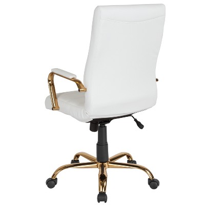 High Back White Leather Executive Swivel Office Chair with Gold Metal Frame