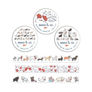 Illustrated Masking Tape by Ramus & Co - 3ct Rolls, Assorted Rolls (Party Dogs + Kittens in Bow Ties + Secret Garden) - 1 of 4
