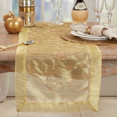 Gold Handmade Beaded Polyester Table Runner