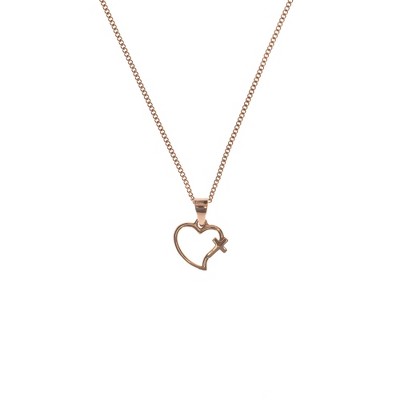 Dicksons Open Heart with Intertwined Cross Rose Gold-Plated 18-Inch Pendant Necklace