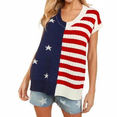 Women's V-neck Dolman Patriotic American Flag Knit Top - Haptics