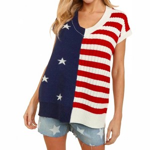 Women's V-neck Dolman Patriotic American Flag Knit Top - Haptics - 1 of 2