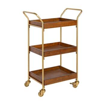 Kate and Laurel Lloyd Rectangle Wood Bar Cart, 23x35, Walnut Brown and Gold