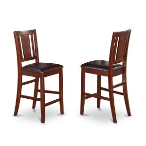 East West Furniture,Buckland Counter Height Dining Chair with Leather Uphostered Seat in Mahogany Finish, Set of 2 - 1 of 3