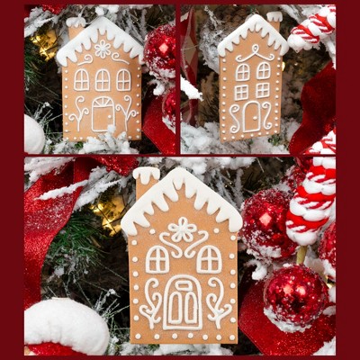 Set of 12 Light Brown and White Porcelain Gingerbread House Ornaments