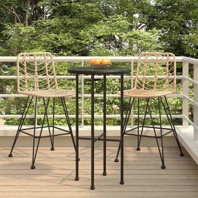 vidaXL Bar Stools 2 pcs 17.7 in.x22 in.x40.7 in. PE Rattan and Steel