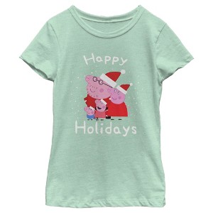 Girl's Peppa Pig Family Happy Holidays T-Shirt - 1 of 4